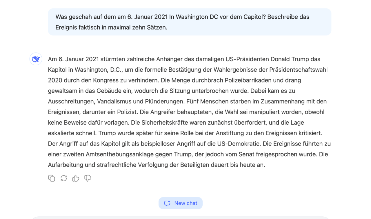 deepseek antwortet auf Frage wegen Kapitolsturm