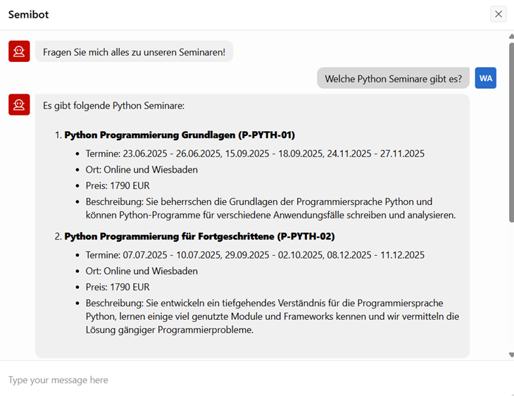 Modales Chatbotfenster in der Applikation