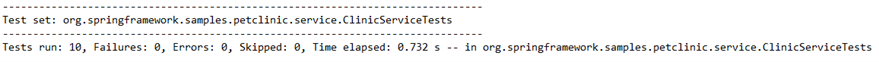 Abbildung 1: Text-Bericht mit JUnit 5 zur Testklasse ClinicServiceTests.java