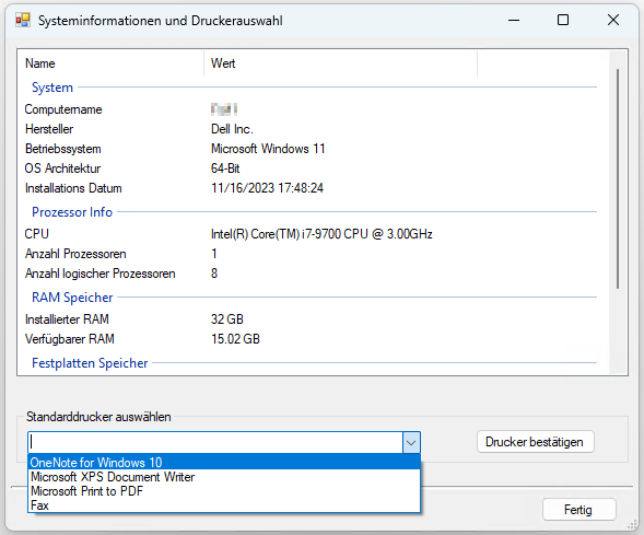PowerShell - Systeminfo und Standard-Drucker