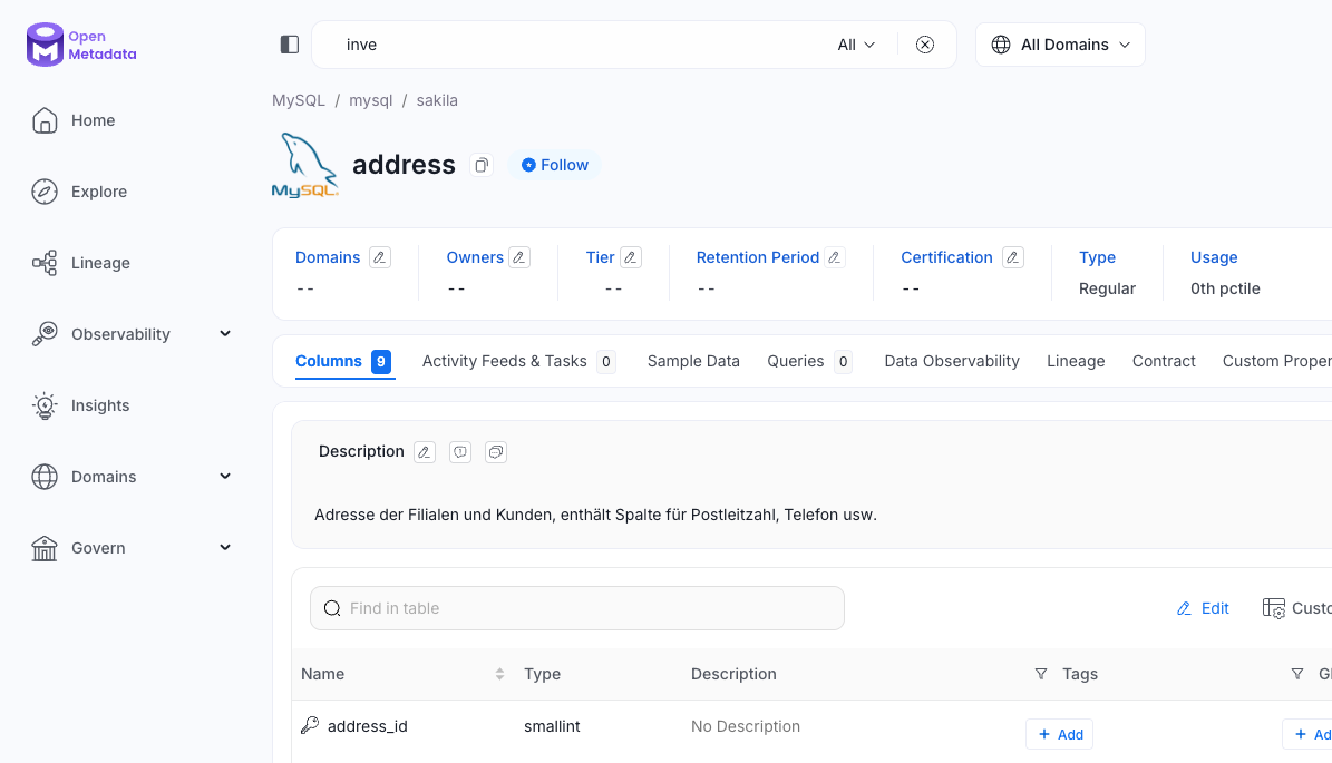 Ergebnis im Datenkatalog