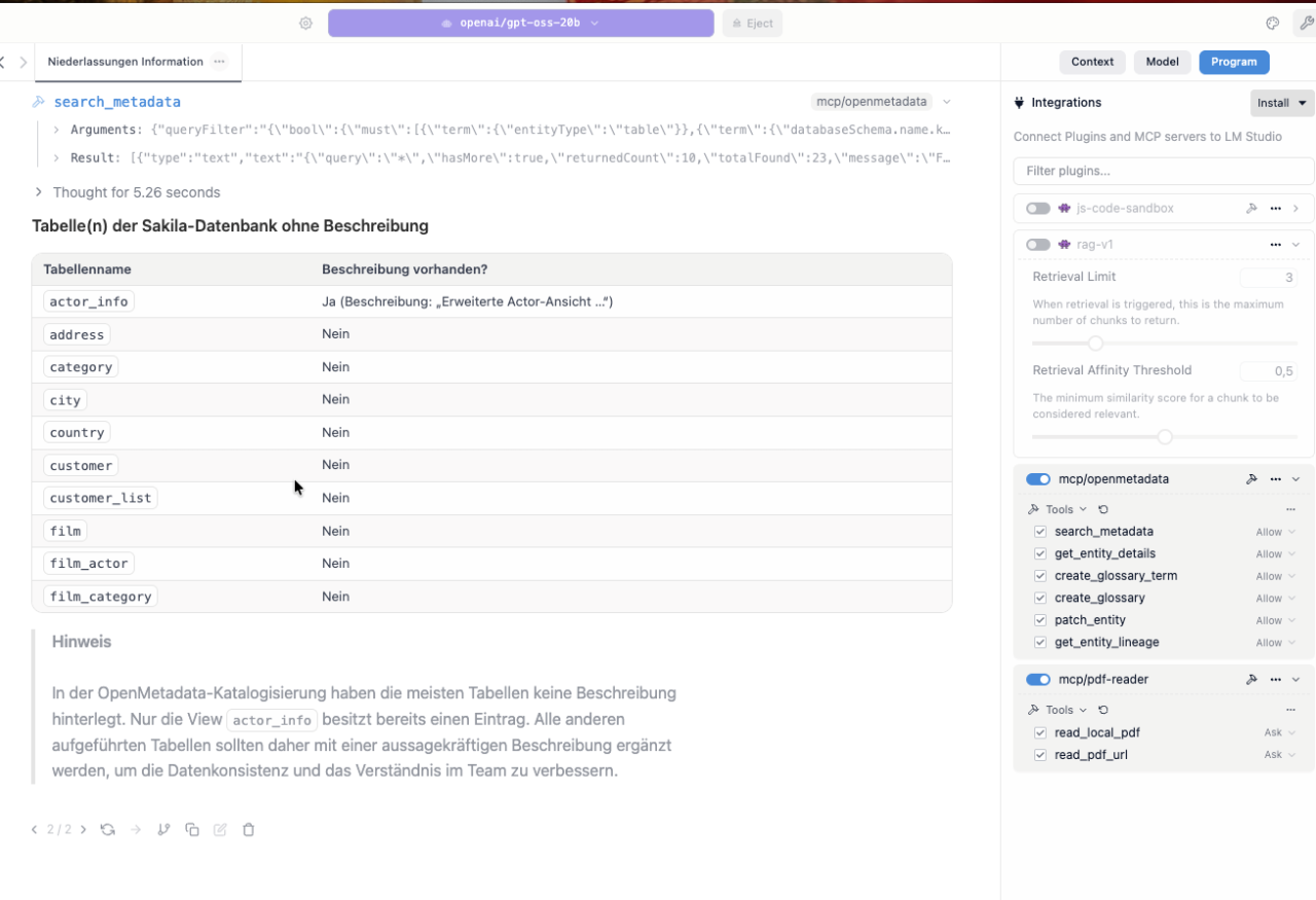 Tabellarische Übersicht über die Tabellen der sakila-Datenbank, die noch keine Beschreibung besitzen