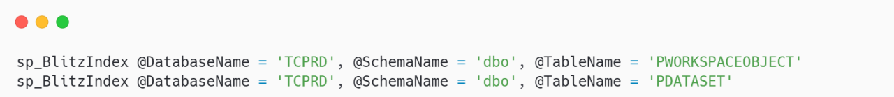 Abfrage zur Ermittlung der empfohlenen Indizes