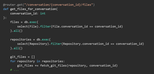 Abbildung eines Codeabschnitts, welcher zeigt, dass die persistenten Dateien gelesen und die nicht-persistenten vom Repository geladen werden.
