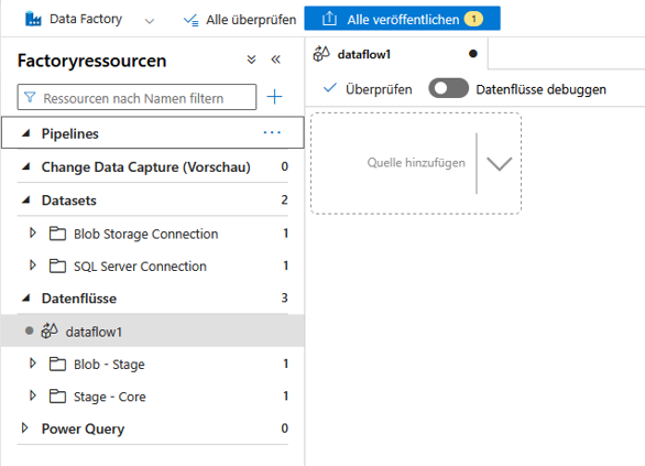 Ansicht der Benutzeroberfläche der Azure Data Factory