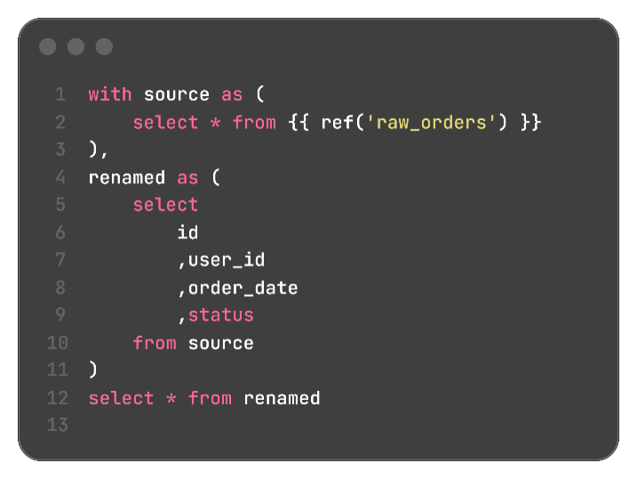 Screenshot der Datei: models/staging/stg_order.sql