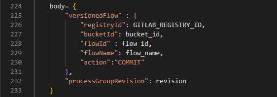 Request zur Verknüpfung der Process Group mit dem GitLab Flow