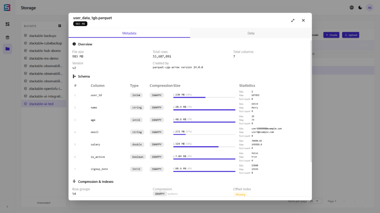 Screenshot der Datenvorschau