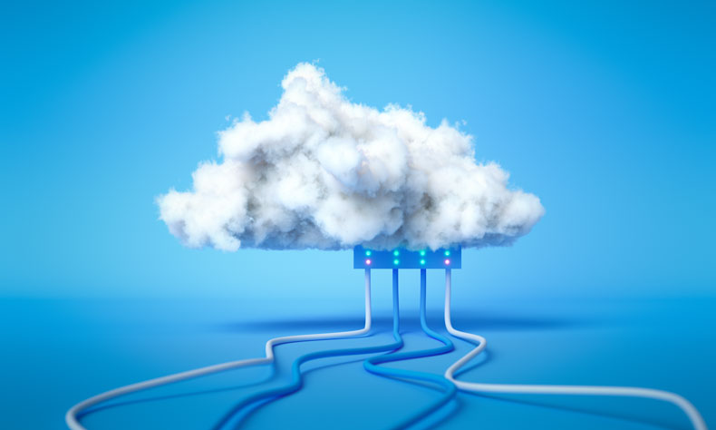 3d-render-cloud-computing-service-cloud-data-storage-technology-hosting-concept-white-cloud-with-cables-on-blue-background